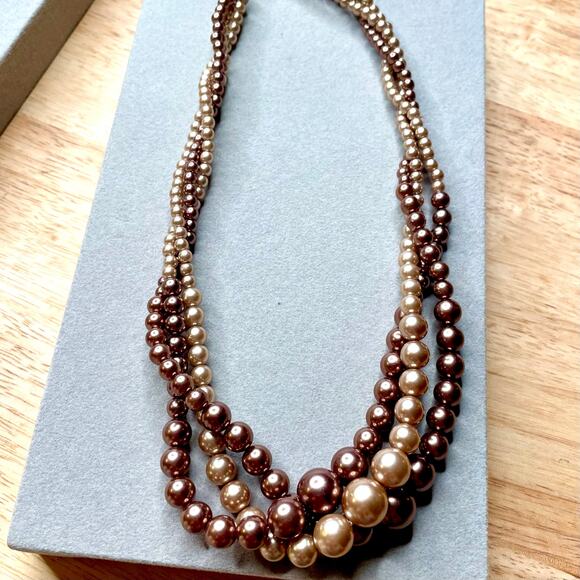 Roman Gold Tone Twisted Multistrand Beaded Necklace - Picture 2 of 2